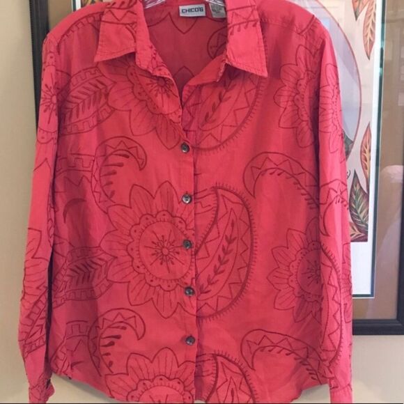 Embroidered Chico's Top Medium - Picture 4 of 5